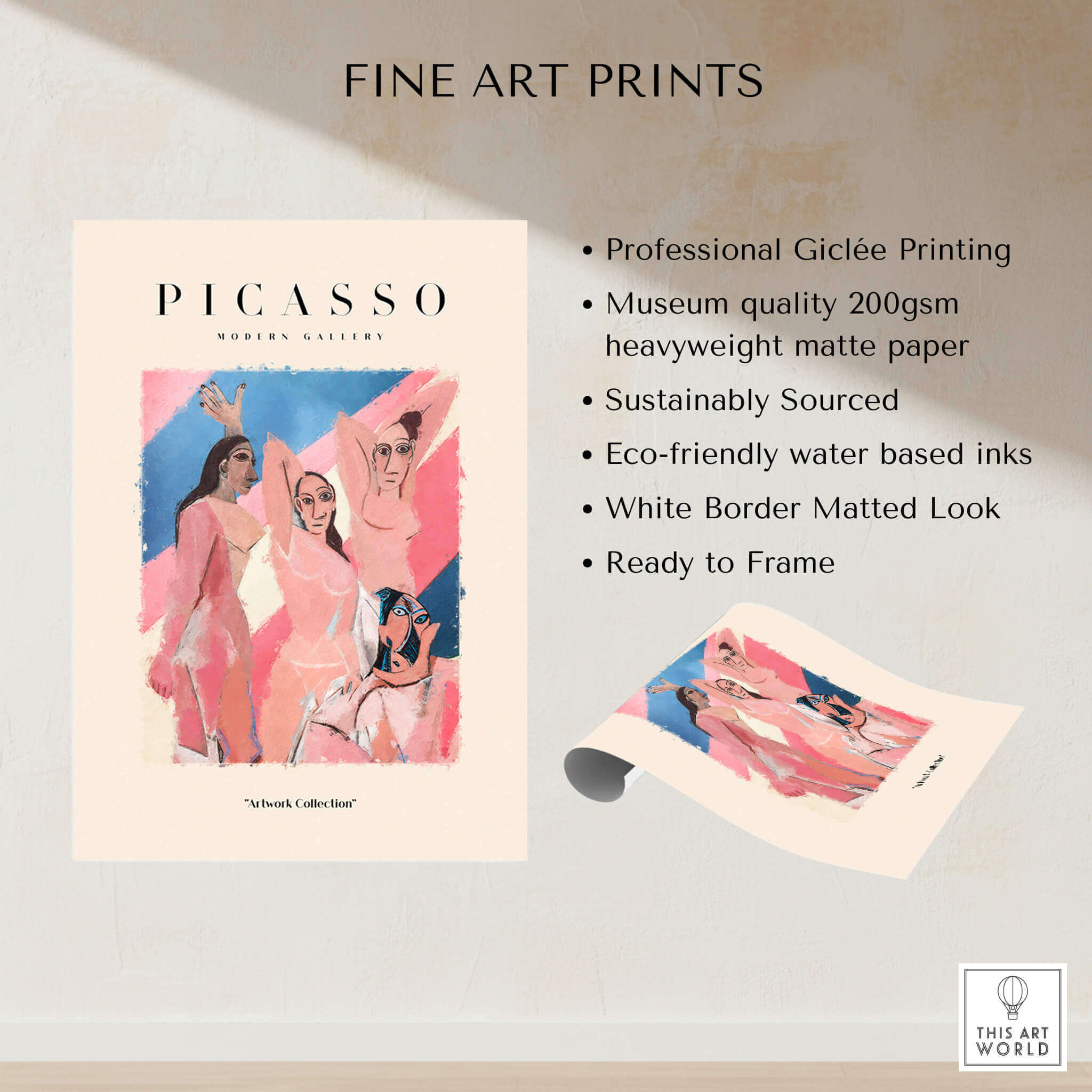 Picasso Les Demoiselles d Avignon Inspired Art Print Abstract Figures Poster Artwork Collection showcasing fine art print details.