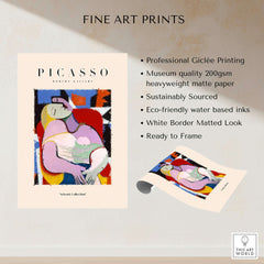 Picasso Le Rêve Inspired Reclining Woman Art Print Cubist Poster Artwork Collection displayed with features.