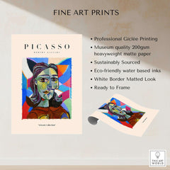 Picasso Woman Portrait Fragmented Abstract Poster Colorful Artwork Print Modern Gallery displayed with fine art print details.