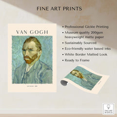 Vincent van Gogh Self Portrait 1889 Blue Post Impressionist Art Print Poster Wall Art features artist's intense gaze.