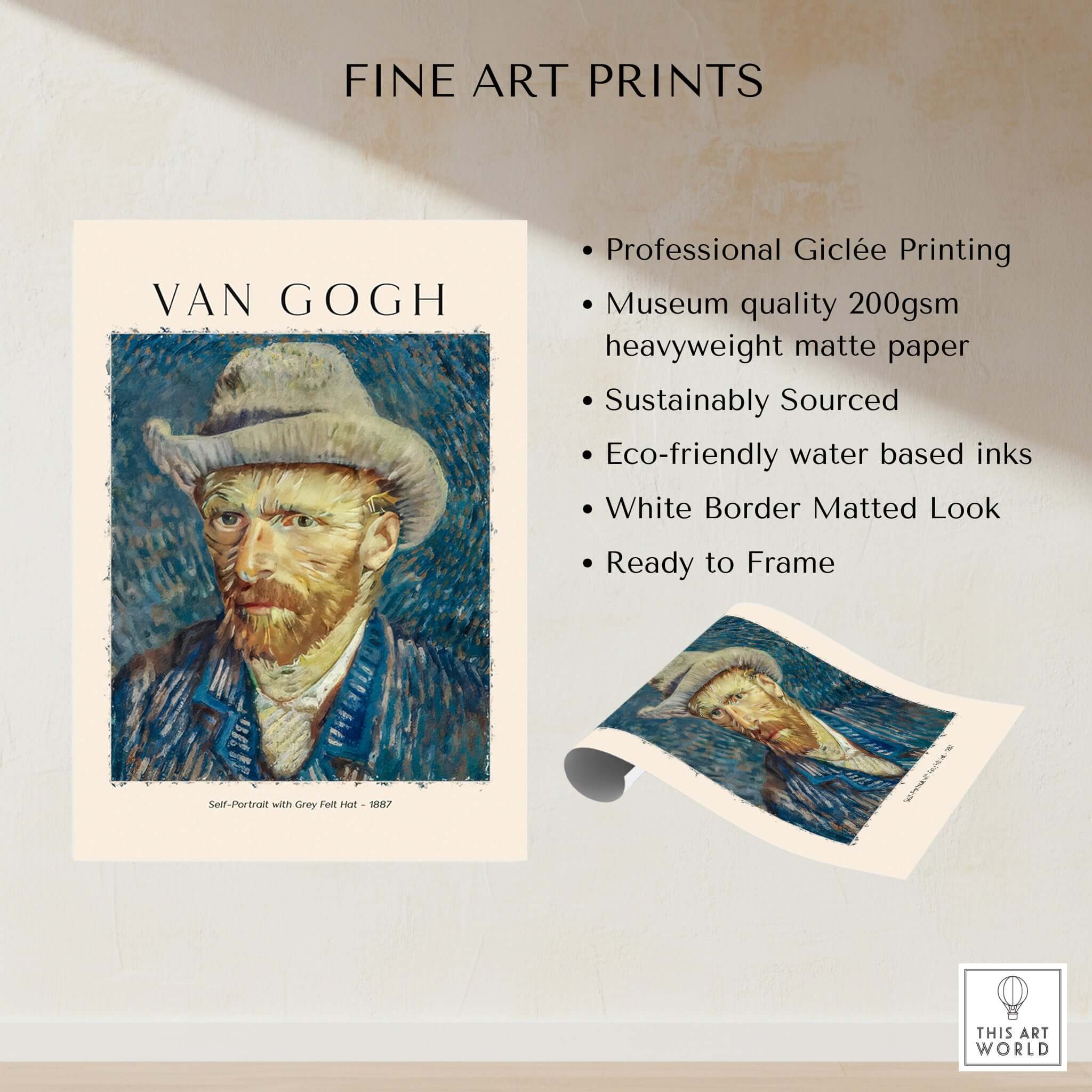Vincent van Gogh Self Portrait Grey Felt Hat 1887 Art Print Post Impressionist Poster with text details.