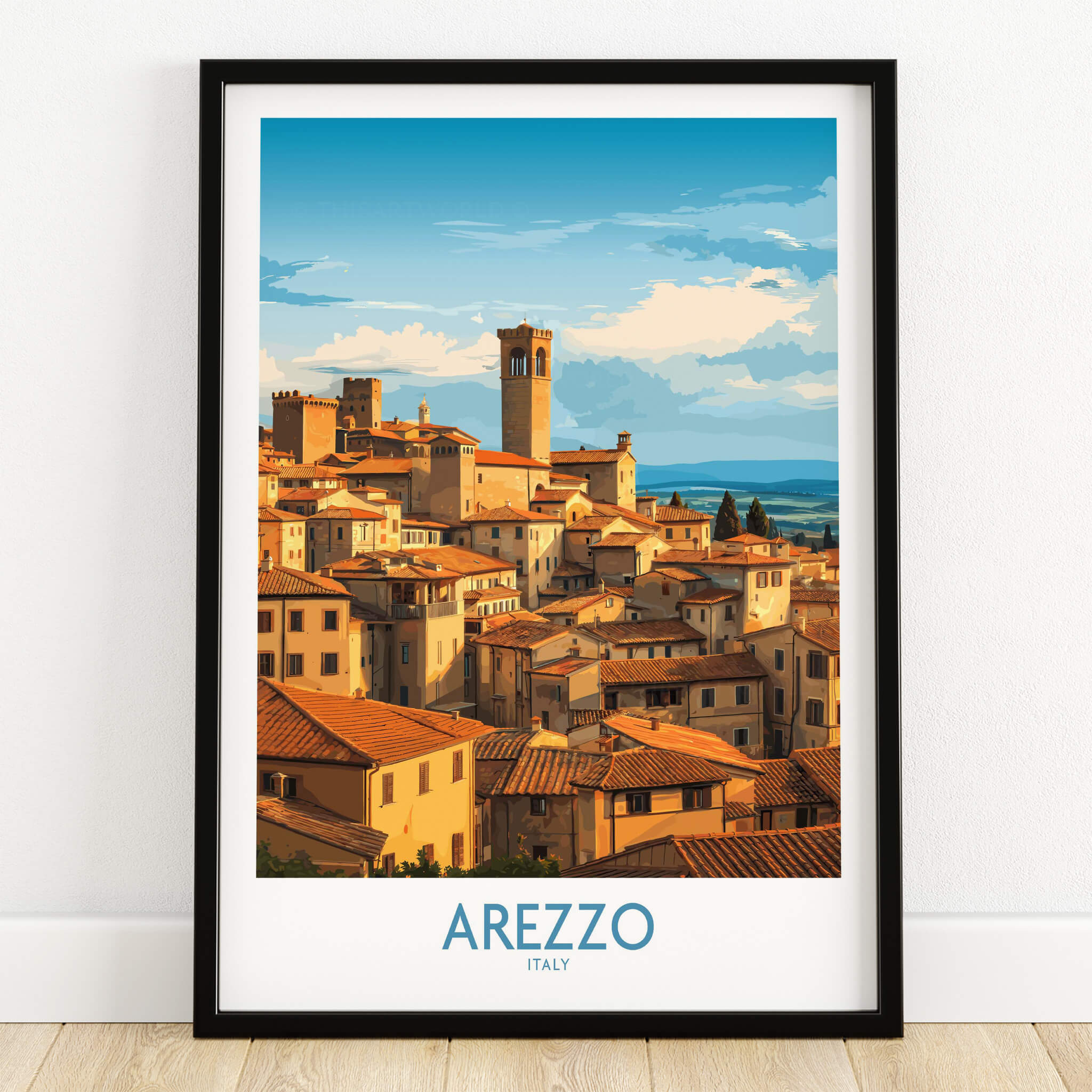 Arezzo Italy Travel Poster - Canvas Print showcasing picturesque landscapes and architecture of Arezzo.