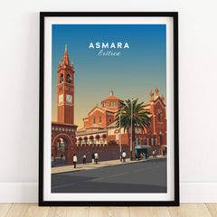 Asmara Travel Poster – Eritrea Cathedral and Bell Tower Art Print featuring the stunning architecture of Asmara.