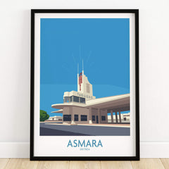 Asmara Eritrea Print – Fiat Tagliero Poster showcasing the iconic Art Deco design of the Fiat Tagliero building.