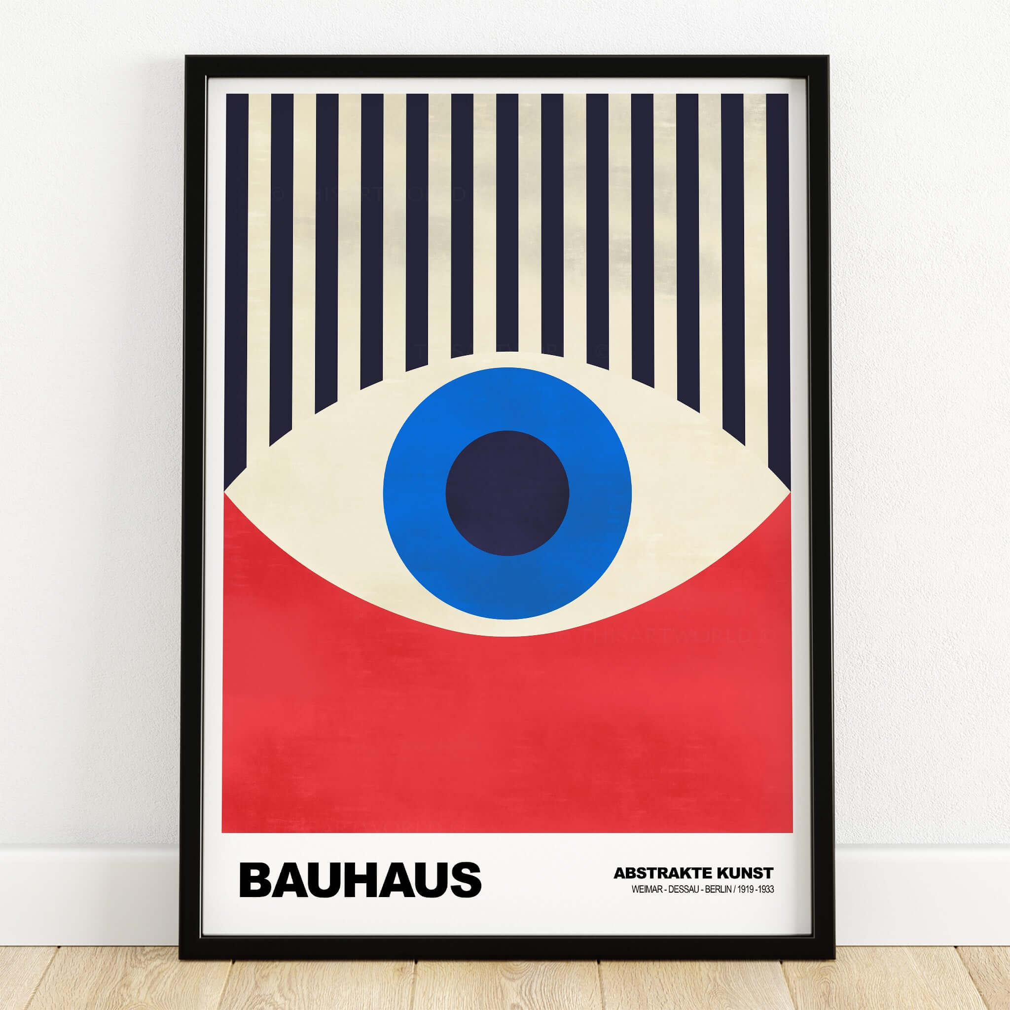 Bauhaus Exhibition Prints - Abstract Eye Art Print Geometric Red Blue Design featuring an abstract eye in bold colors.