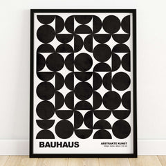 Bauhaus Exhibition Prints - Geometric Circle Shapes Art Print Black White Pattern featuring black geometric circles on white background.