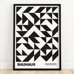 Bauhaus Exhibition Prints - Geometric Triangle Pattern Poster Black White Abstract with intricate black and white triangular design.