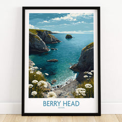 Berry Head Devon Print – Rocky Cliffs and Turquoise Sea Wall Decor featuring coastal cliffs and serene waters.
