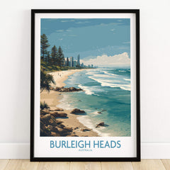 Burleigh Heads Travel Poster - Canvas Print featuring beautiful beach scenery and coastal skyline.