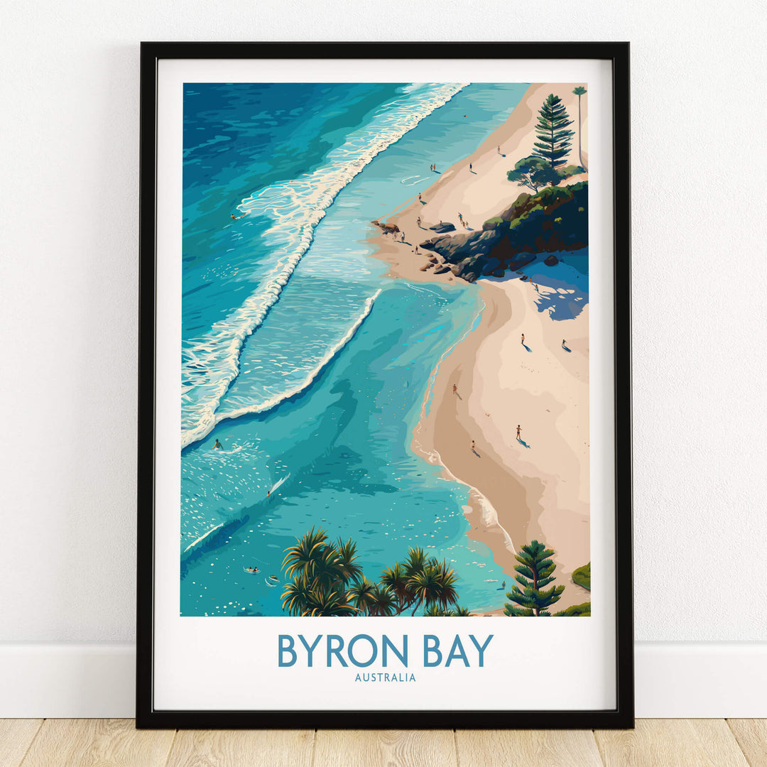 Byron Bay Beach Australia Canvas Art Print featuring stunning coastal view with turquoise waters and sandy beach.