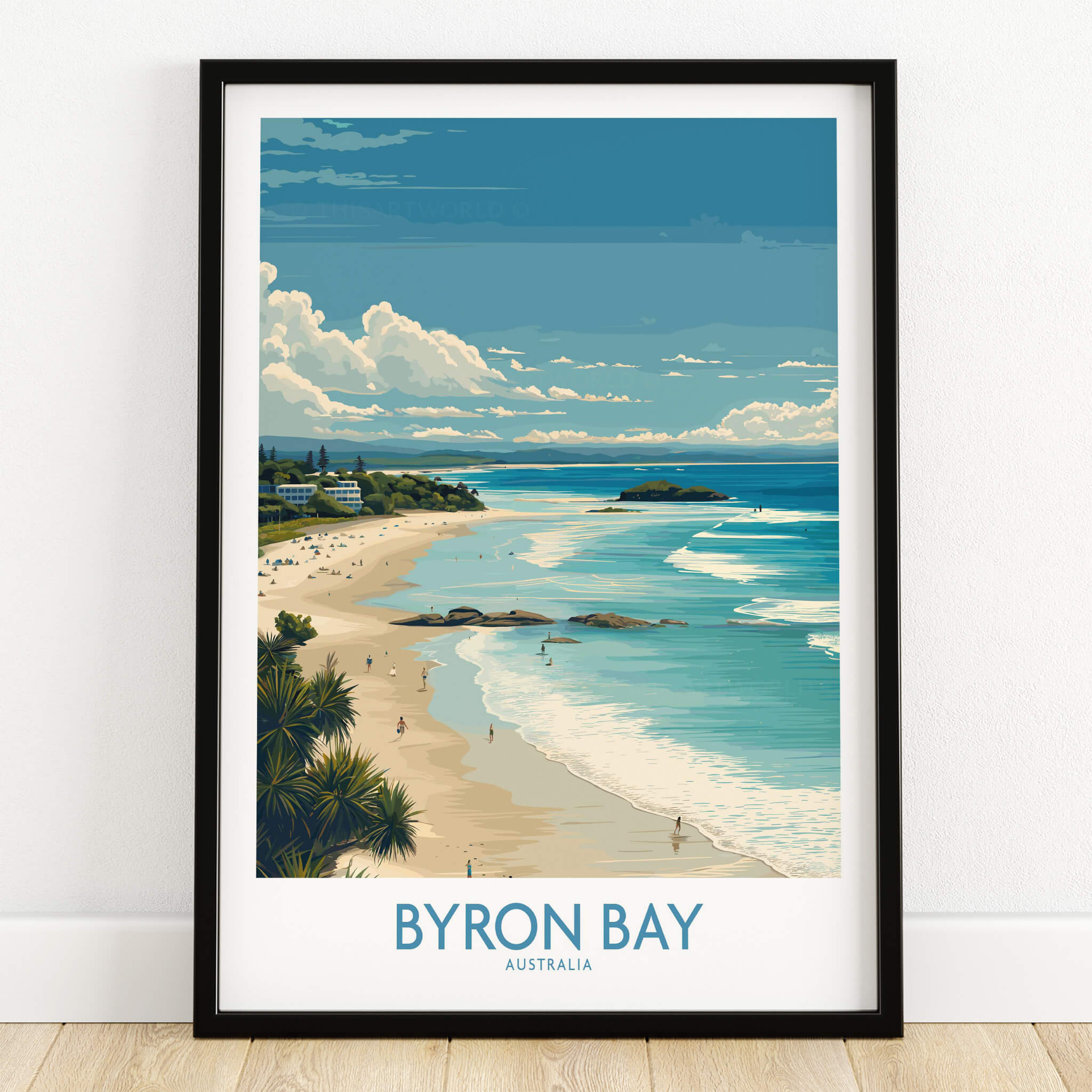 Byron Bay Wall Art Australia Travel Print featuring beautiful beachscape and iconic coastal scenery.