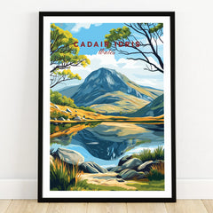 Framed art print of Cadair Idris mountain with lake reflection, nature wall decor