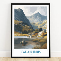 Framed art print of Cadair Idris mountain and lake landscape, modern wall decor