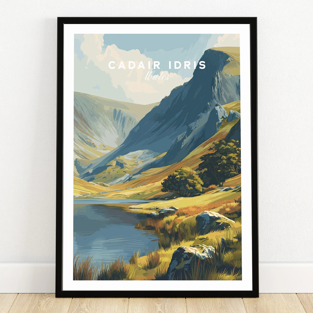 Cadair Idris art print in black frame, scenic mountain landscape wall art