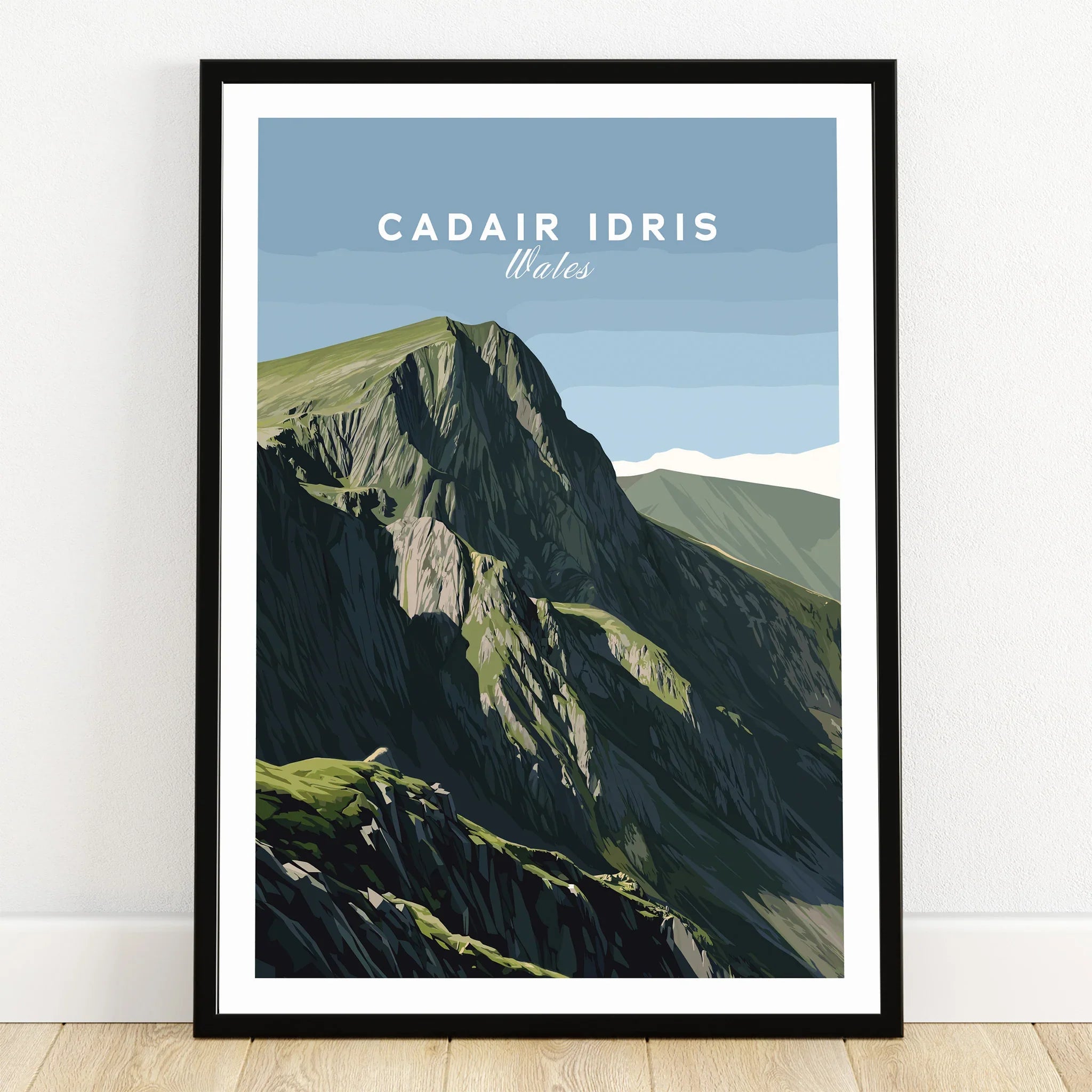 Cadair Idris Wales art print in black frame, mountain landscape wall decor