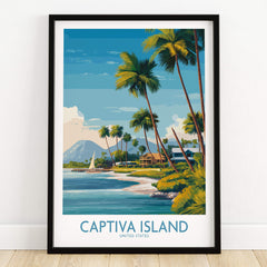 Captiva Island Florida Wall Art – Tropical Coastline and Sailboat Decor showcasing palm trees and serene waters.