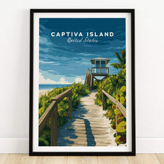 Captiva Island Poster – Florida Beach Print showcasing a scenic pathway to the beach with a lifeguard tower.