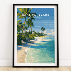 Captiva Island Travel Poster – White Sand Beach and Turquoise Water Art with palm trees and coastal scenery