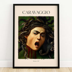 Caravaggio Art Prints - Medusa 1597 art print showcasing the dramatic image of Medusa with snakes and intense emotion.
