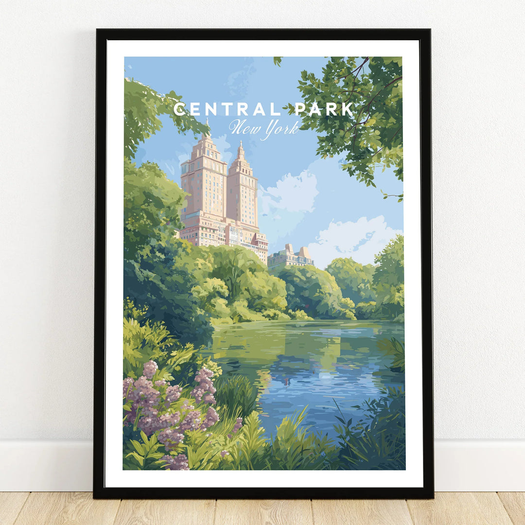 Central Park New York art print in black frame, colorful cityscape and nature wall decor