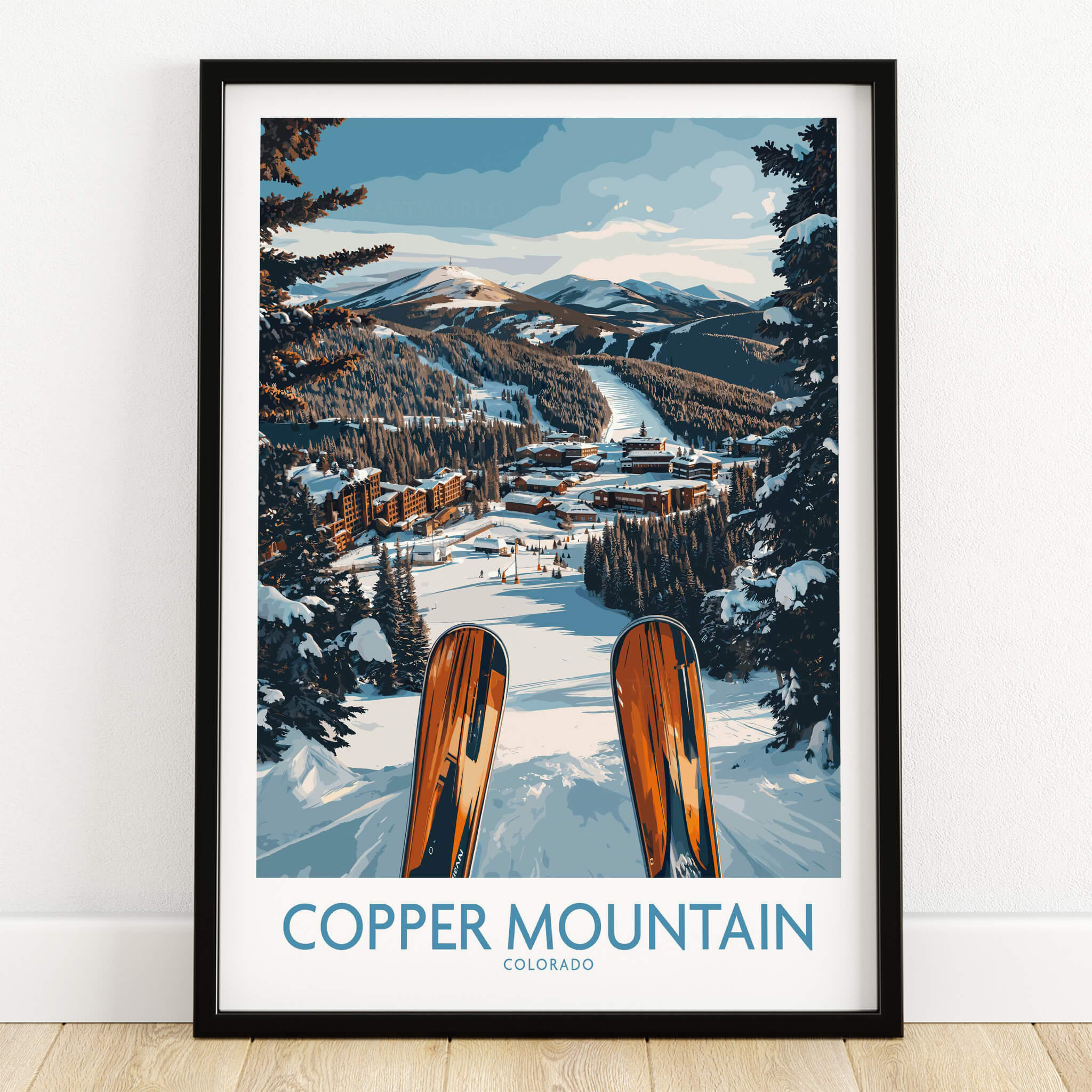 Copper Mountain Colorado Wall Art – Winter Ski Resort Print showcasing a snowy mountain landscape with ski tracks.