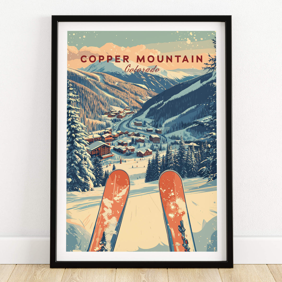 Copper Mountain Travel Poster – Sunset Ski Slopes showcasing ski slopes with vibrant colors and snowy mountains.