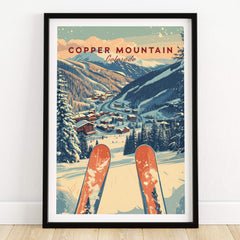 Copper Mountain Travel Poster – Sunset Ski Slopes showcasing ski slopes with vibrant colors and snowy mountains.
