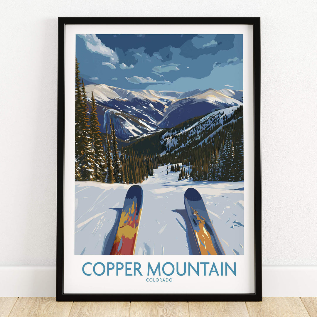 Copper Mountain Colorado Wall Art – Snowy Peak Winter Sports Print featuring a picturesque view of snowy slopes and mountains.