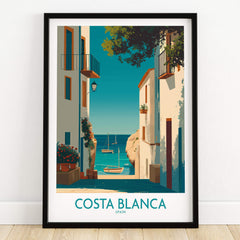 Costa Blanca Spain Wall Art Print - Spanish Village Artwork featuring a coastal village scene in vibrant colors.