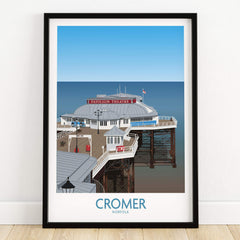 Cromer Norfolk Wall Art – Historic Seaside Pier Art Print featuring the Pavilion Theatre and vibrant blue sky.