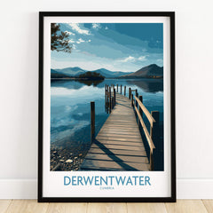 Derwentwater Cumbria Wall Art – Scenic Lake Pier Art Print featuring a serene pier extending into calm waters.