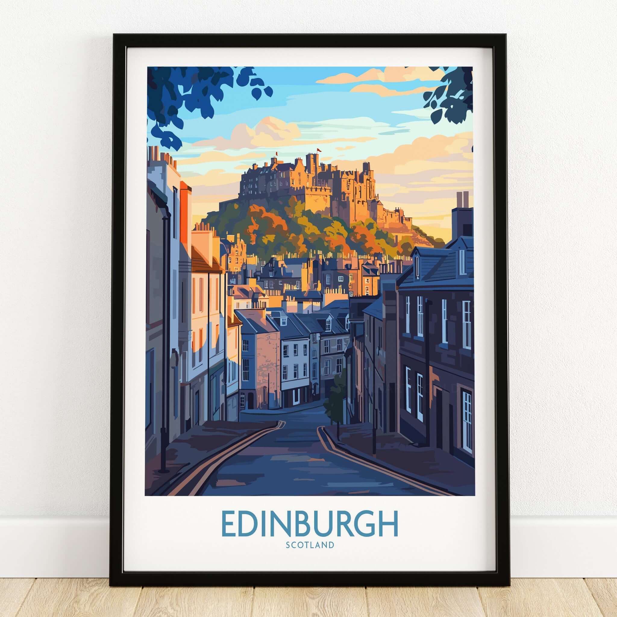 Edinburgh Wall Art Print featuring the iconic Edinburgh castle and scenic views of the historic city.