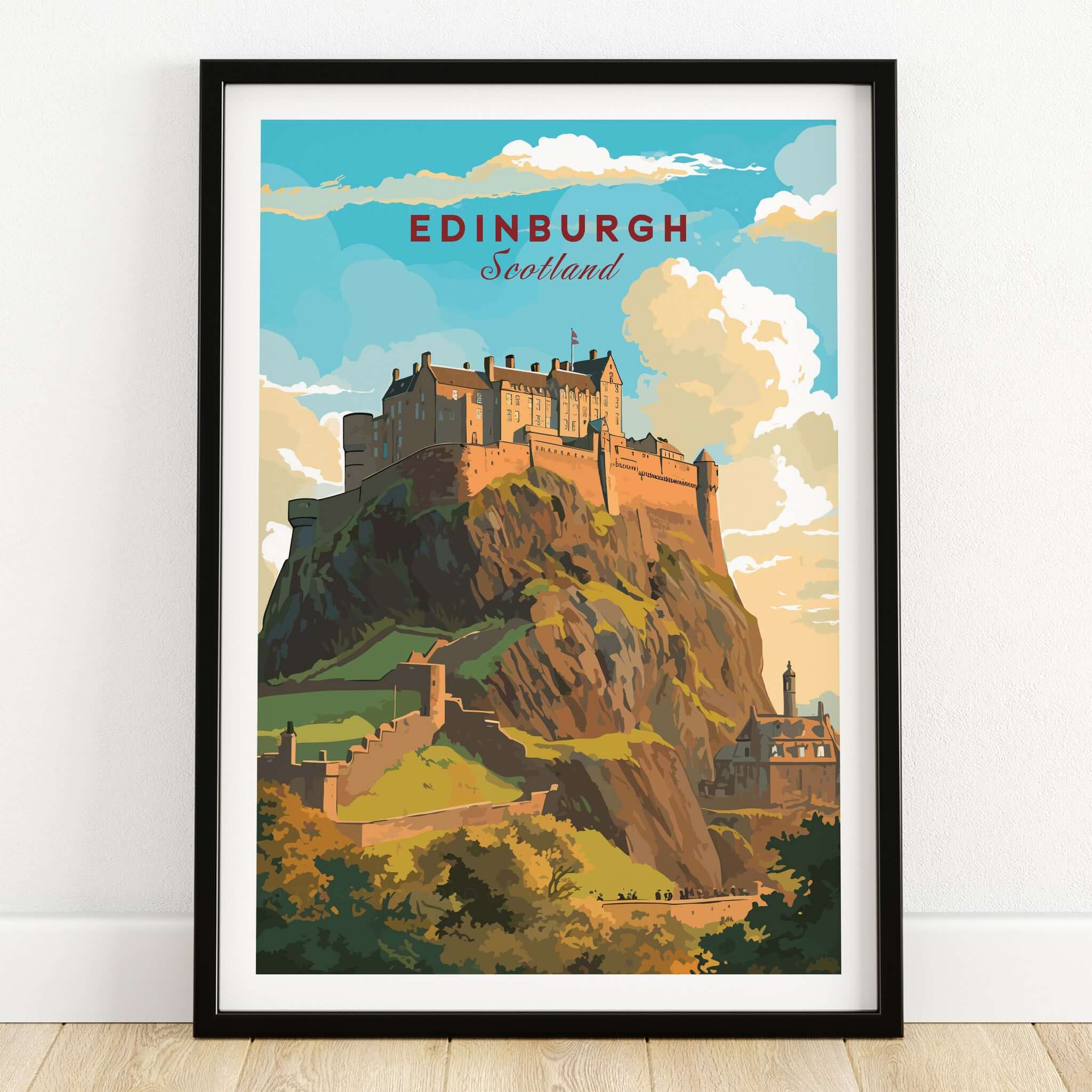 Edinburgh Poster Print featuring Edinburgh Castle, Scotland wall art for travel enthusiasts.