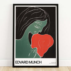 Edvard Munch Art Print - Edvard Munch Two Heart c1899 Woodcut - Symbolist Love Poster displayed in a black frame.