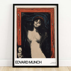 Edvard Munch Art Print - Madonna 1895 Color Lithograph Symbolist Poster framed artwork on display.