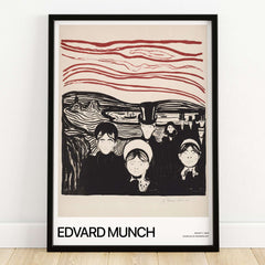Edvard Munch Art Print - Anxiety 1896 Expressionist Lithograph MoMA Poster displayed in a stylish frame.