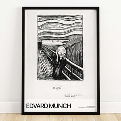 Edvard Munch The Scream 1895 Lithograph Art Print Expressionist Poster framed on a wall showcasing the iconic artwork.