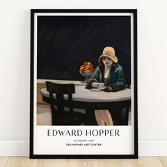 Edward Hopper Automat 1927 Des Moines Art Center Poster Print featuring a woman in an automat.