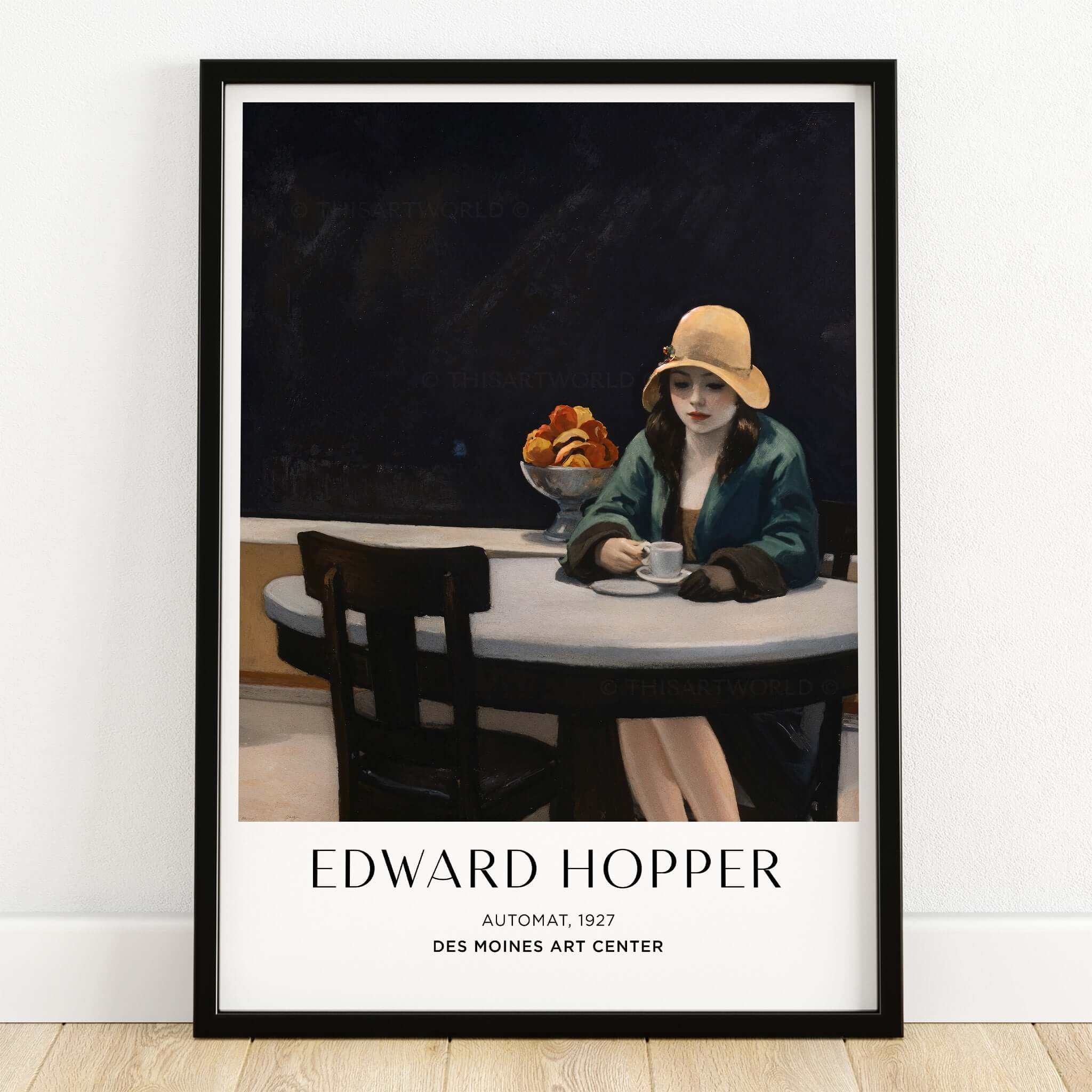 Edward Hopper Automat 1927 Des Moines Art Center Poster Print featuring a woman in an automat.