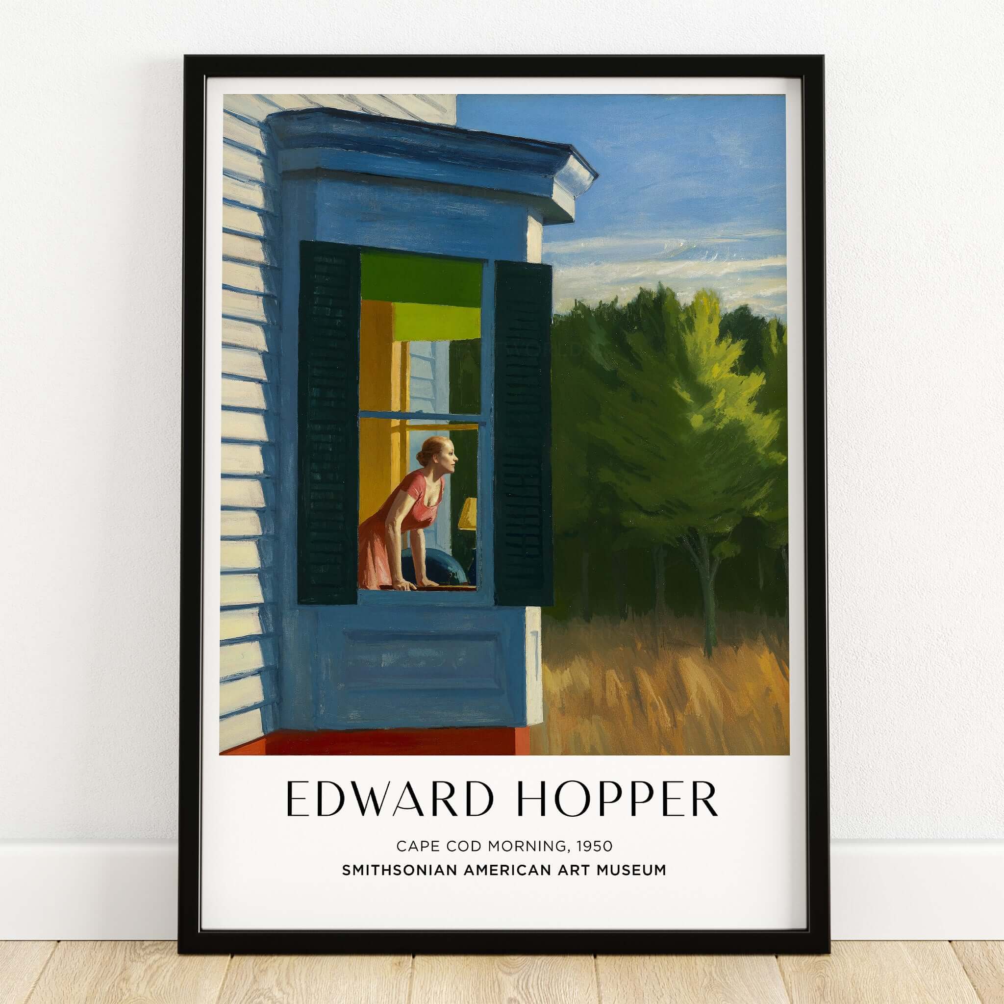 Edward Hopper Cape Cod Morning 1950 Art Print Poster - American Realism depicting a woman at a bay window.