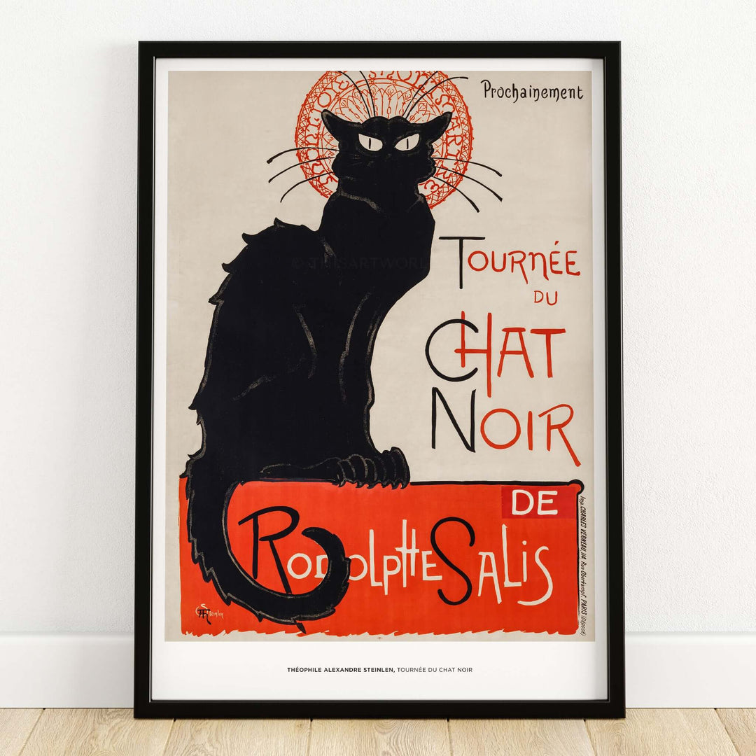 Exhibition Art Print Steinlen Tournée du Chat Noir Vintage French Black Cat Poster framed artwork showcasing a black cat.