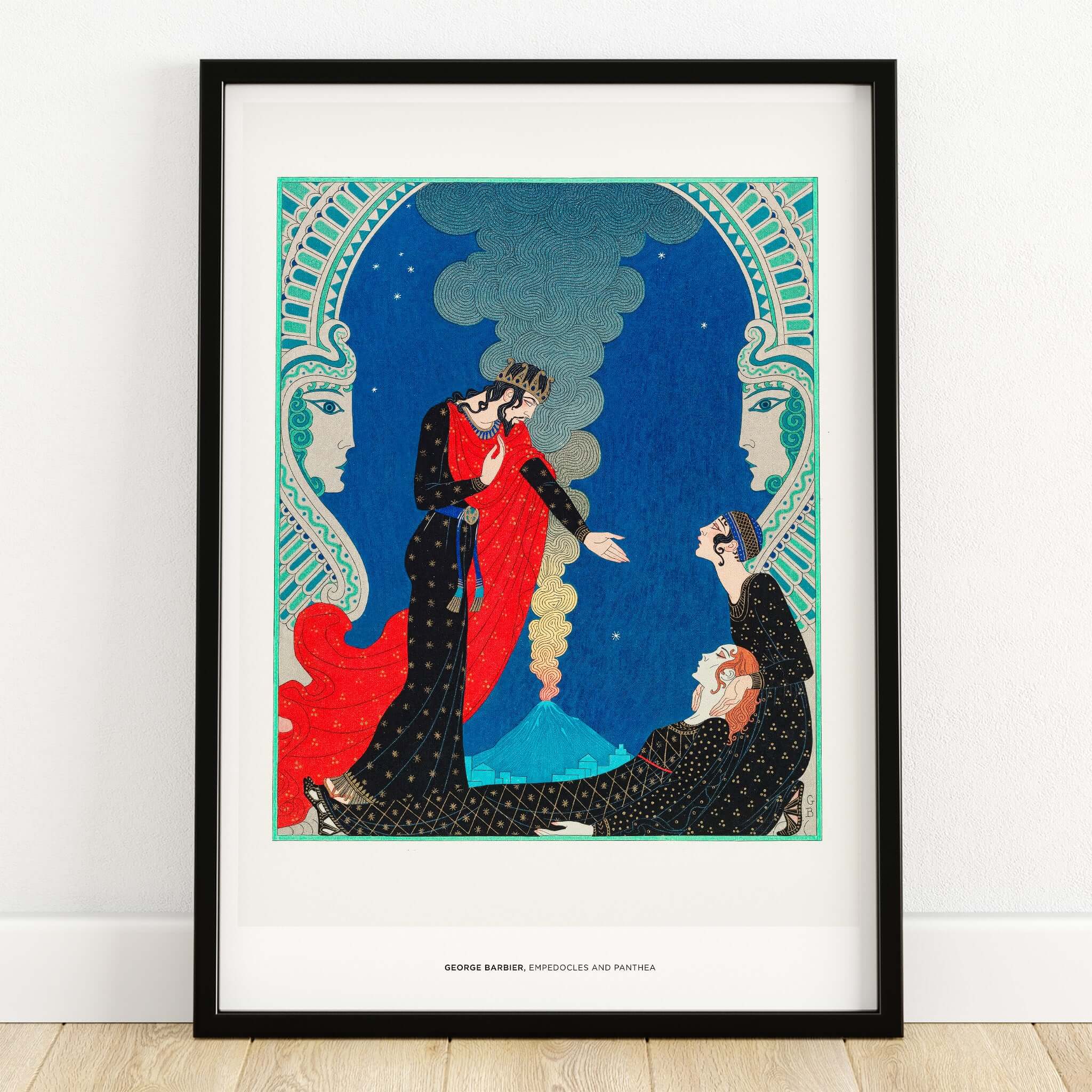 Exhibition Art Print George Barbier Empedocles Panthea Art Deco Mythology Poster Wall Art in a stylish black frame.