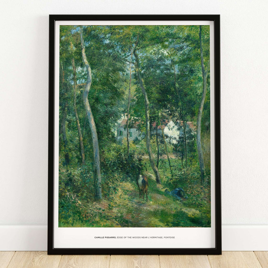 Exhibition Art Print Camille Pissarro Edge of the Woods Impressionist Landscape Poster Wall Art framed in a stylish setting.