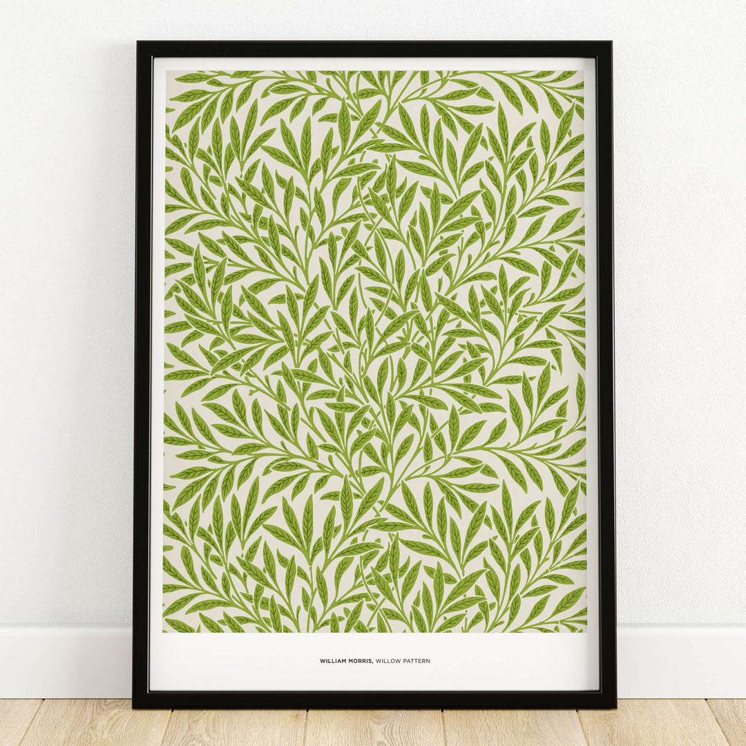 Exhibition Art Print William Morris Willow Pattern Green Botanical Wall Art with intricate green leaf design.