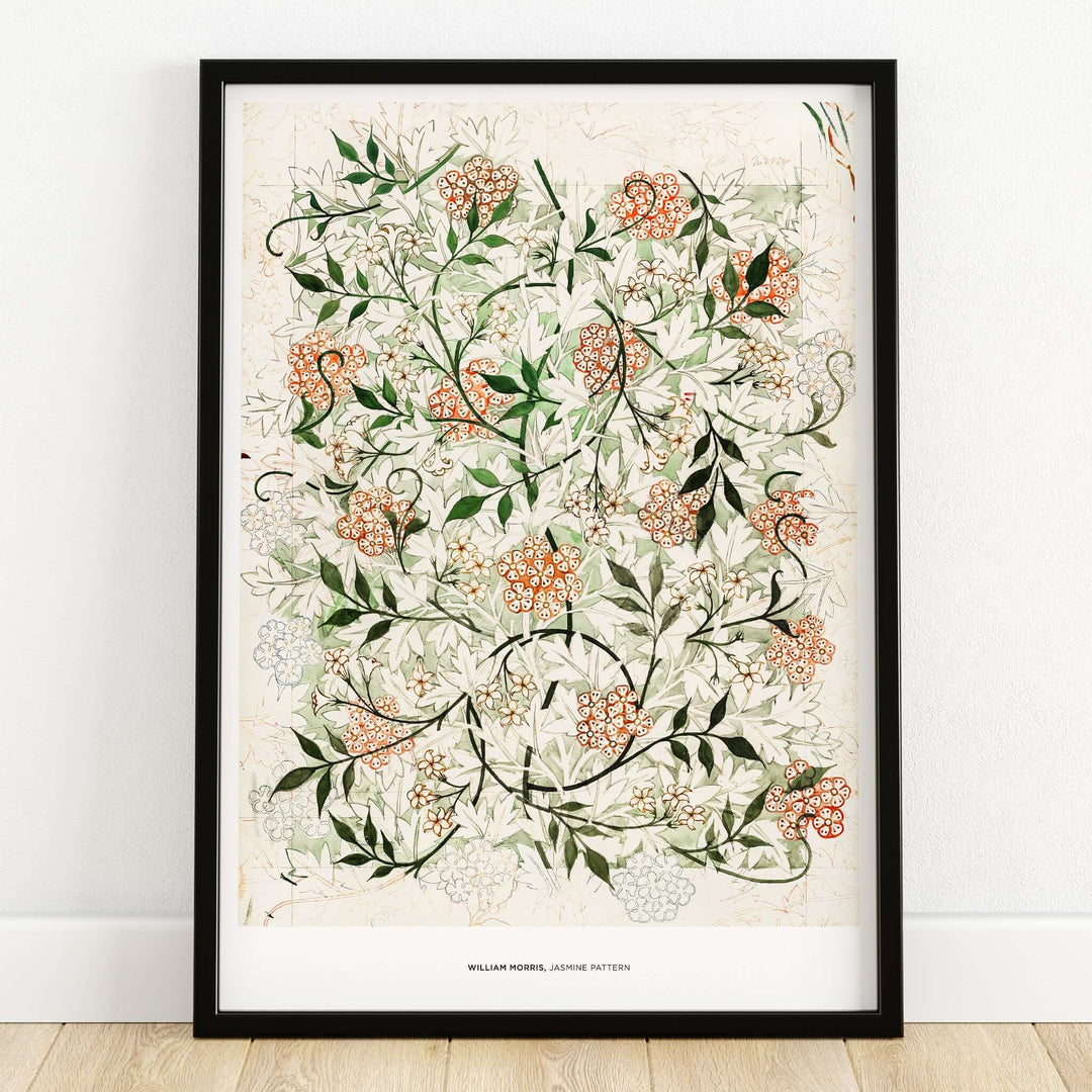 Exhibition Art Print William Morris Jasmine Pattern Floral Botanical Wall Art showcasing intricate jasmine flowers and foliage.