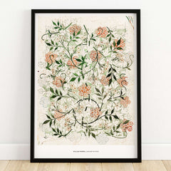 Exhibition Art Print William Morris Jasmine Pattern Floral Botanical Wall Art showcasing intricate jasmine flowers and foliage.