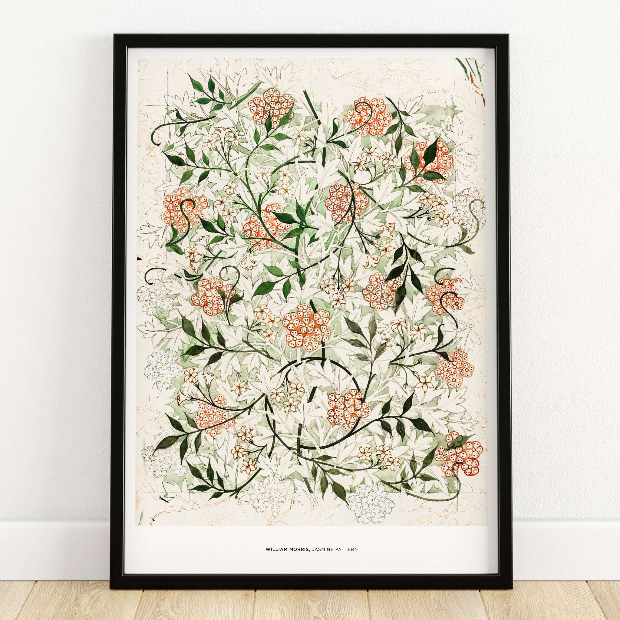 Exhibition Art Print William Morris Jasmine Pattern Floral Botanical Wall Art showcasing intricate jasmine flowers and foliage.