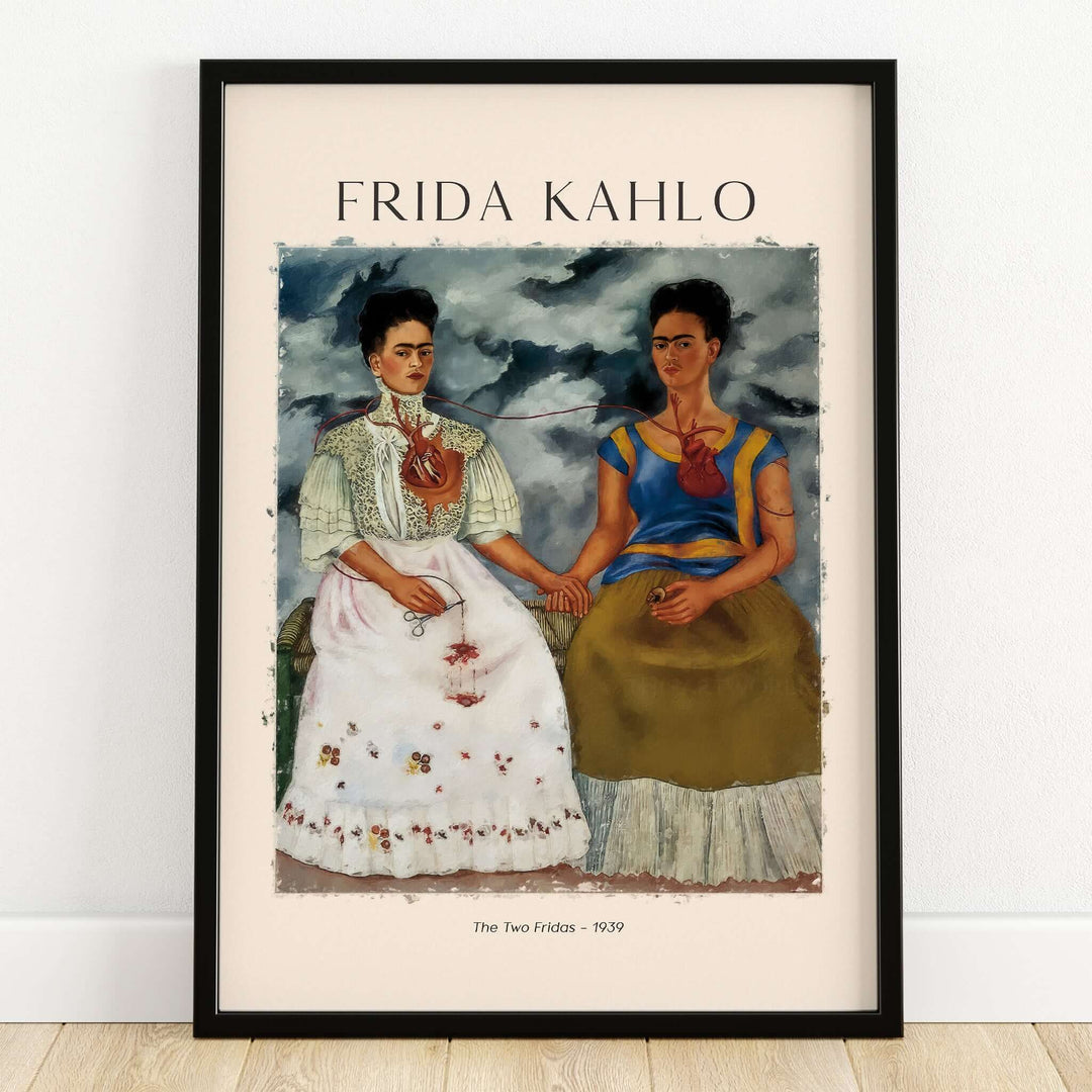 Frida Kahlo The Two Fridas Famous Art Print Poster Wall Art displayed in a framed format.