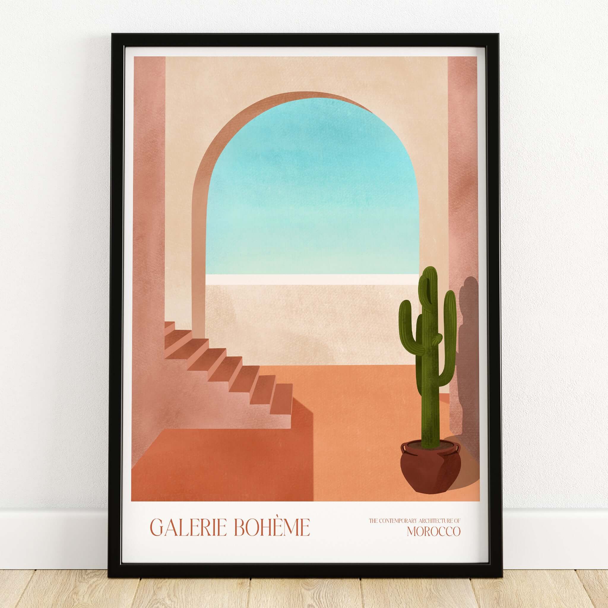 Galerie Bohème Moroccan Archway Cactus Art Print Terracotta Wall Decor Poster
