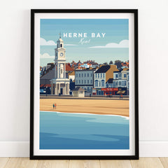 Herne Bay Kent Wall Art Print | British Travel Poster depicting the iconic beach and architecture of Herne Bay.